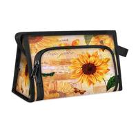 Kulturbeutel mit Sonnenblumen-Motiv, Vintage-Stil, für Damen, Herren, Mädchen, Jungen, Sonnenblumen, Schmetterlinge, multifunktionale Make-up-Tasche, Kosmetik-Organizer, Duschtasche, farbe, M,