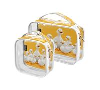 Kulturbeutel mit weißen Enten, transparent, mit Griffen, für Reisen, 2 Stück, mehrfarbig, 2er-Pack