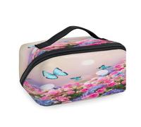 Kulturbeutel, Motiv: Rosen, Blumen, Schmetterlinge, Reise-Make-up-Tasche für Damen, Herren, Mädchen, Jungen, Rosen, Kulturbeutel, tragbar, Kosmetik, Toilettenartikel, Organizer, Duschtasche