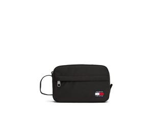 Kulturbeutel TOMMY JEANS "TJM ESS DAILY WASHBAG", Damen, Gr. B/H/T: 21cm x 14cm x 8cm, schwarz, Textil, Taschen Kulturbeutel, Unisex Kosmetiktasche, Minibag mit Flaggen-Aufnäher (34598330-0) schwarz