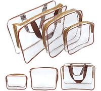 Kulturbeutel Transparent,3 Stück PVC Durchsichtig Kosmetiktasche Make-up Tasche Wasserdicht Kosmetikbeutel Reise Set Für Flugreise, Flugzeug, Badezimmer (Brown)