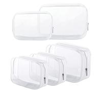 Kulturbeutel, transparent, Kunststoff, mit Reißverschluss, TSA-zugelassen, Kulturbeutel, tragbare Kosmetiktasche für Urlaub, Bad und Organisation, 5 Stück, Weiss/opulenter Garten, Small/Large,