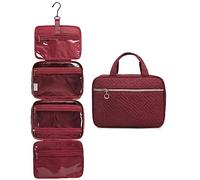 Kulturbeutel zum Aufhängen, LOVEVOOK wasserdichte Kulturtasche Damen Faltbare Waschtasche Kosmetiktasche Groß mit 360°Drehbare Haken, Rot