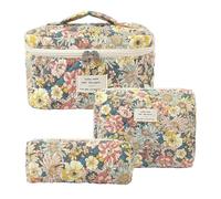 kulturtasche Gestepptes Make-up-Taschen-Set mit Blumenmuster, 3 Stück, Reise-Kosmetiktaschen, tragbare Make-up-Organizer-Taschen mit Reißverschluss for Kosmetik waschtasche(Color5)