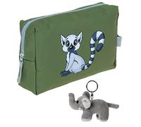 Kulturtasche Kinder Mädchen Jungen Kulturbeutel Tiere Beautycase Tasche Reise Pouch klein Elephant Kids Washbag +e (Lemur Maki Oliv 362)