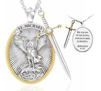KUMSODE Religiöse Beschützer Halskette für Männer St Michael Schutzpatron Anhänger Heiliger Michael Kette Medaillon Schmuck Jesus Kreuz Anhänger Amulett Halskette Geschenke Zum Vatertag