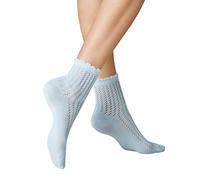 KUNERT Damen Socken CLASSIC CROCHET | Strick | Light-sky | Kurzsocke mit klassischer Häckelmusterung