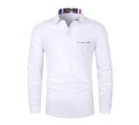 KUNJLELP Herren Poloshirt Langarm Basic Lässigem Herren Polohemd Bunt Gestreiftes Poloshirts mit Kragen Golf T Shirt,A-Weiß,L
