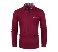 KUNJLELP Herren Poloshirt Langarm Basic Lässigem Herren Polohemd Bunt Gestreiftes Poloshirts mit Kragen Golf T Shirt,A-Rot,M