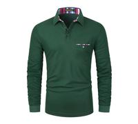 KUNJLELP Herren Poloshirt Langarm Basic Lässigem Herren Polohemd Bunt Gestreiftes Poloshirts mit Kragen Golf T Shirt,A-Grün,M