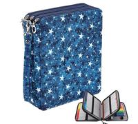 Kunst-Federmäppchen, 120 Fächer, 24, 1 x 20, 1 x 6, cm, großes Federmäppchen, sterngepunktetes blaues Etui mit Reißverschluss und Umhängeband, Oxford-Stoffetui für professionelle oder Amateurkünstle