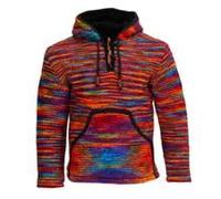 Kunst und Magie Baja Kapuzenpullover, Regenbogen, Wolle mit Fleecefutter, Unisex Damen Herren Winter Strickjacke Hoodie (DE/NL/SE/PL, Alphanumerisch, XXL, Regular, Regular, Rainbow)