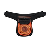 Kunst und Magie Bauchtasche Mandala-Print Gürteltasche Festivaltasche, Farbe:Schwarz/Orange