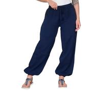 Kunst und Magie Damen Yogahose Pumphose Pluderhose unifarben aus Baumwolle lang, Größe:L/XL, Farbe:Blau