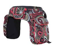 Kunst und Magie Doppelte Bauchtasche, Mandala-Muster, Festival-Gürteltasche aus Baumwolle, Verstellbarer Gurt Hippie Goa (Schwarz/Rot)