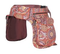 Kunst und Magie Doppelte Bauchtasche, Mandala-Muster, Festival-Gürteltasche aus Baumwolle, Verstellbarer Gurt Hippie Goa (Braun)
