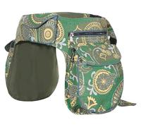 Kunst und Magie Doppelte Bauchtasche, Mandala-Muster, Festival-Gürteltasche aus Baumwolle, Verstellbarer Gurt Hippie Goa (Gruen)