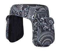 Kunst und Magie Doppelte Bauchtasche, Mandala-Muster, Festival-Gürteltasche aus Baumwolle, Verstellbarer Gurt Hippie Goa (Schwarz/Grau)