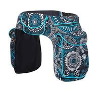 Kunst und Magie Doppelte Bauchtasche, Mandala-Muster, Festival-Gürteltasche aus Baumwolle, Verstellbarer Gurt Hippie Goa (Schwarz/Blau)