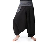 Kunst und Magie Fleecehose Haremshose Unisex PSY Goa Pluderhose Aladinhose Lang, Größe:S/M, Farbe:Schwarz/Grau