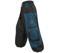 Kunst und Magie Flower of Life Hippie Haremshose Goahose Cargohose, Größe:4XL, Farbe:Schwarz/Petrol