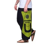 Kunst und Magie Flower of Life Hippie Haremshose Goahose Cargohose, Größe:5XL, Farbe:Schwarz/Lemon