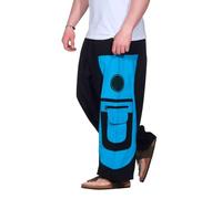 Kunst und Magie Flower of Life Hippie Haremshose Goahose Cargohose, Größe:XXL, Farbe:Schwarz/Türkis