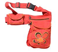 KUNST UND MAGIE Goa Schulter Bauchtasche Gürteltasche Bauchgurt Hippie PSY Festival Blumenmotiv, Farbe:Rot