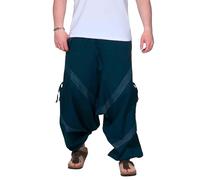 Kunst und Magie Herren Goa Haremshose in klassischen Farben, Größe:S/M, Farbe:Petrol/Türkis