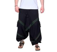 Kunst und Magie Herren Goa Haremshose in klassischen Farben, Größe:S/M, Farbe:Schwarz/Lemon
