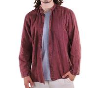 Kunst und Magie Herren Hemd Stonewashed Fischerhemd Freizeithemd, Größe:XL, Farbe:Dunkelbraun