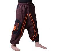 Kunst und Magie Herren Hippie Haremshose mit Goa Spiral Muster, Größe:S/M, Farbe:Braun/Orange