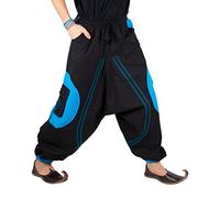 Kunst und Magie Herren Hippie Haremshose mit Goa Spiral Muster, Größe:XXL, Farbe:Schwarz/Blau