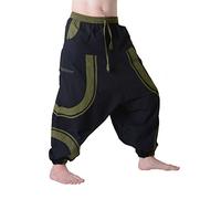 Kunst und Magie Herren-Sarouelhose in außergewöhnlichem Design - Patchwork Haremshose, Größe:3XL, Farbe:Schwarz/Army Green