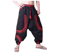 Kunst und Magie Herren-Sarouelhose in außergewöhnlichem Design - Patchwork Haremshose, Größe:XXL, Farbe:Schwarz/Rot
