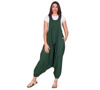 Kunst und Magie Hippie Latzhose Haremshose Hose Psy Goa 70er Overall, Größe:L, Farbe:Grün