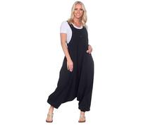 Kunst und Magie Hippie Latzhose Haremshose Hose Psy Goa 70er Overall, Größe:M, Farbe:Black/Schwarz