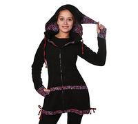 Kunst und Magie kurzer Damenmantel aus Fleece mit abnehmbarer Zipfelkapuze Fairy, Size/Größe:36;Farbe:Schwarz/Bordeaux