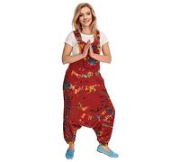 Kunst und Magie Tie Dye Batik Latzhose Damen Haremshose Hose Psy Goa 70er Overall Boho Jumpsuit Bunt, Größe:L/XL, Farbe:Rot