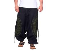 Kunst und Magie Trendige Haremshose Bunte Muster Goa Hippie Hose, Größe:S/M, Farbe:Schwarz/Army Green