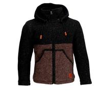 Kunst und Magie Unisex Strickjacke Goa Wolle Bunte Patchwork Jacke Fleecefutter Hochkragen Abnehmbarer Kapuze, Größe:XXL