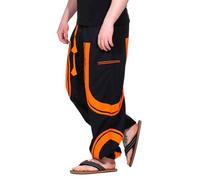 Kunst und Magie Unisex Trendige Baggyhose Bunte Muster Goa Hippiehose Cargo Hose, Größe:4XL, Farbe:Schwarz/Orange