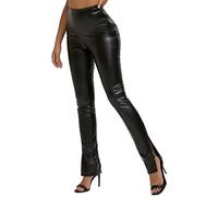 Kunstleder Leggings Damen Beige-Lederhose Damen High Waist Schwarz-Strumpfhosen Elegant HüFthoch-Lederleggings Mit Schlitz Bleistifthose Skinny Lederoptik-Hose Stretch PU-Lederhosen E-Girl Y2k Hose