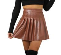 Kunstleder Skaterrock, plissierter A Linien Tennisrock mit hoher Taille, lässige kurze Clubwear, Geschenke, S XXL, Pu Leder Shorts