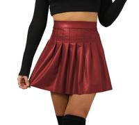 Kunstleder Skaterrock, plissierter A Linien Tennisrock mit hoher Taille, lässige kurze Clubwear, Geschenke, S XXL, Pu Leder Shorts