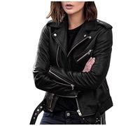 Kunstlederjacke Damen Schwarz, Lederjacke Damen Rot, Biker Jacke Frauen Mit Zip, Gefüterte Lederjacke Damen PU Leder Jacke Kurz Bikerjacke Damen Tylisch Große Größen Lederimitat Jacke Größen S-5XL