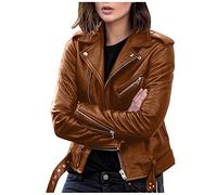 Kunstlederjacke Damen Schwarz, Lederjacke Damen Rot, Biker Jacke Frauen Mit Zip, Gefüterte Lederjacke Damen PU Leder Jacke Kurz Bikerjacke Damen Tylisch Große Größen Lederimitat Jacke Größen S-5XL