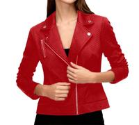 Kunstlederjacke Lederjacke Damen Kurz Bikerjacke Reverskragen Motoradjacke Leder Jacke Übergangsjacke für Frühling Herbst Wildlederjacke Sweatjacke Streetwear Winterjacke (Red, XXL)
