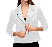 Kunstlederjacke Lederjacke Damen Kurz Bikerjacke Reverskragen Motoradjacke Leder Jacke Übergangsjacke für Frühling Herbst Wildlederjacke Sweatjacke Streetwear Winterjacke (White, S)