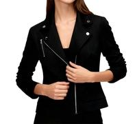 Kunstlederjacke Lederjacke Damen Kurz Bikerjacke Reverskragen Motoradjacke Leder Jacke Übergangsjacke für Frühling Herbst Wildlederjacke Sweatjacke Streetwear Winterjacke (Black, L)